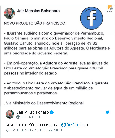 'Nordeste é prioridade do Governo Federal', diz Bolsonaro