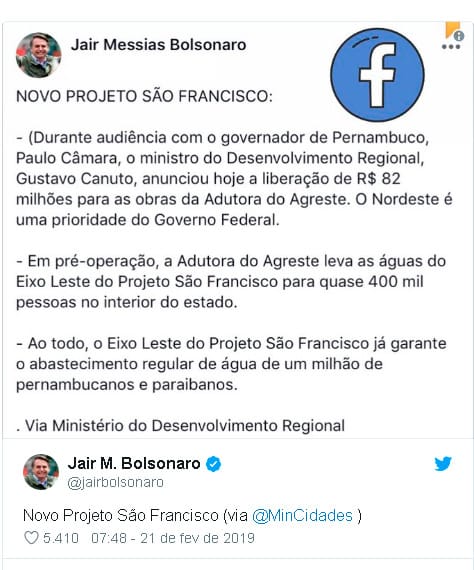 'Nordeste é prioridade do Governo Federal', diz Bolsonaro