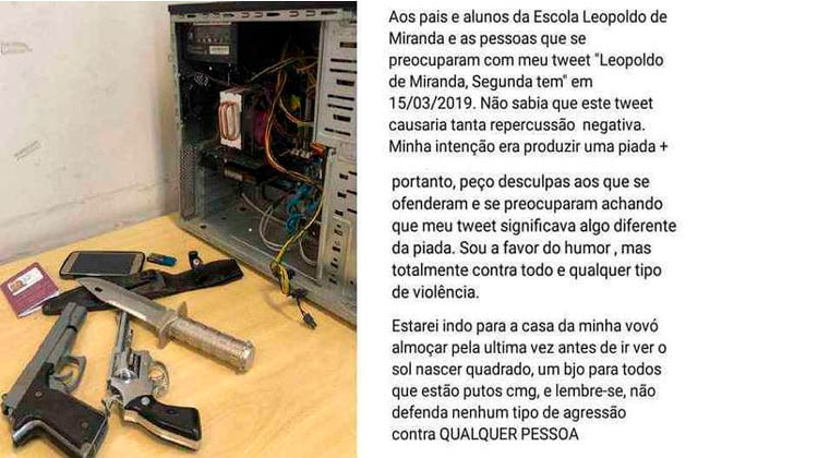 Após 'brincar' com ataque a escola, jovem é detido com armas falsas e faca em BH
