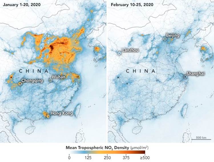 Coronavírus causa redução de poluição impressionante na china