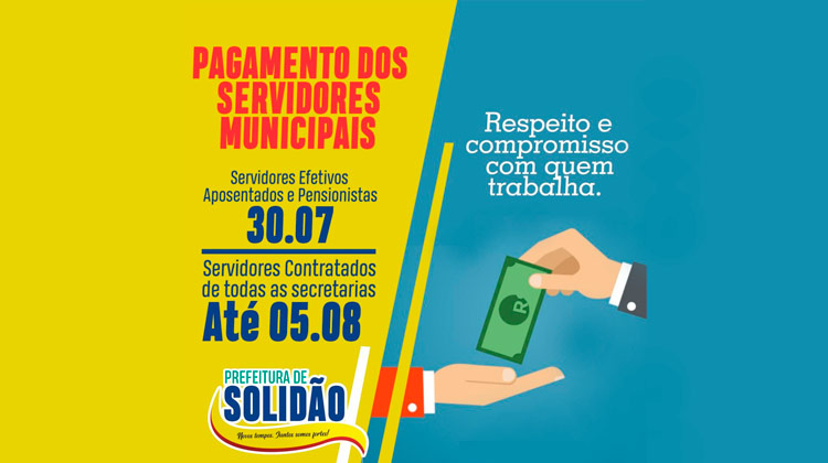 Prefeitura de Solidão paga julho a servidores