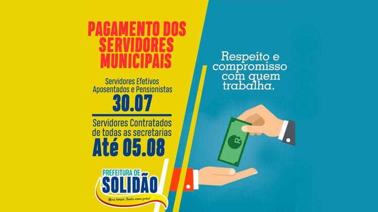 Prefeitura de Solidão paga julho a servidores