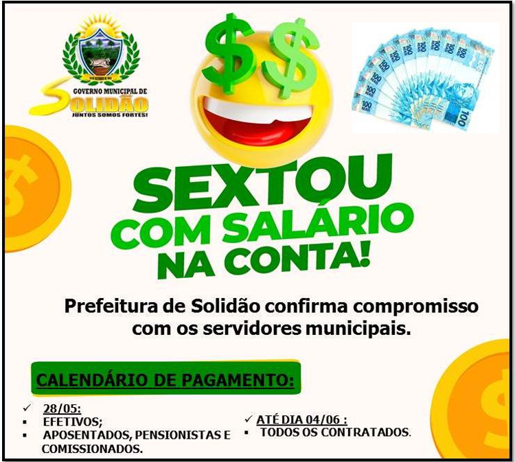 Prefeitura de Solidão confirma pagamento de Maio 2021