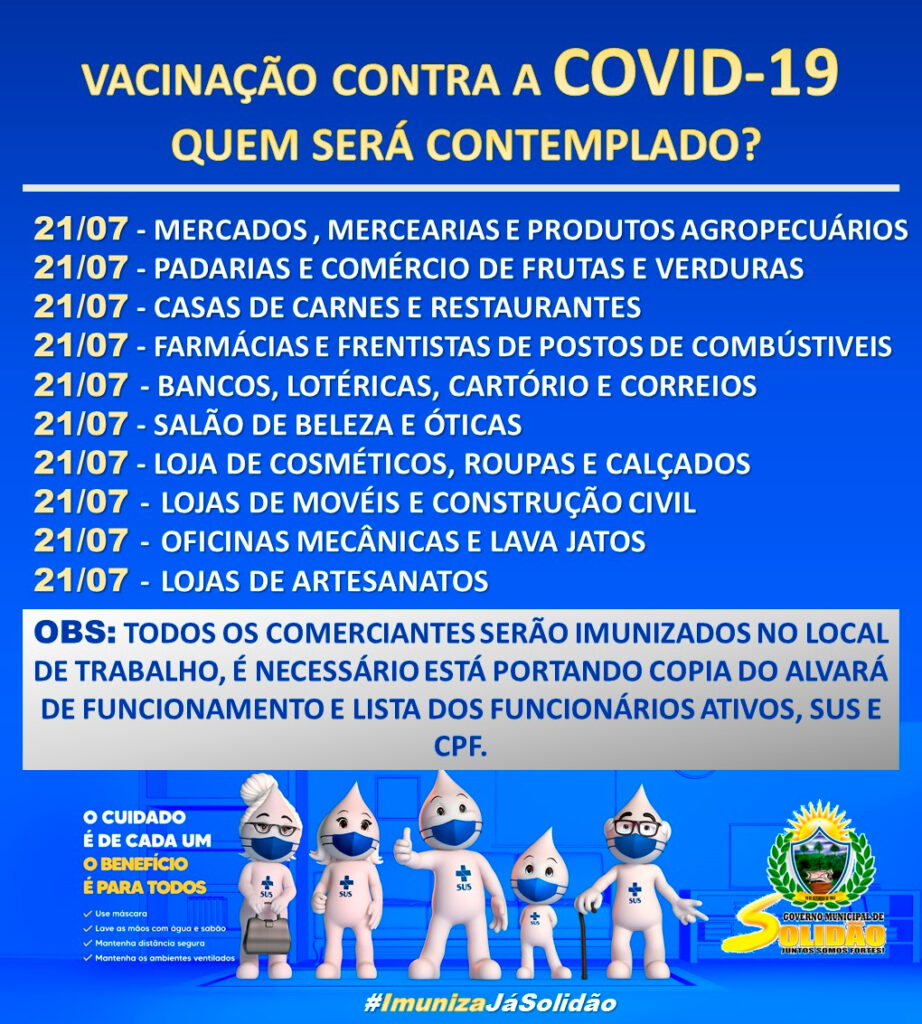 Em Solidão inicia vacinação dos comerciantes locais na quarta-feira 21, contra a Covid-19