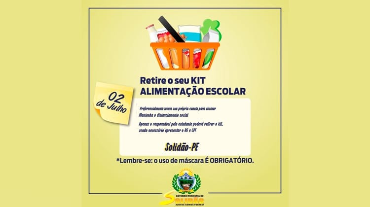 Escolas Municipais de Solidão realizará entrega de kit de Alimentação Escolar nesta sexta 02