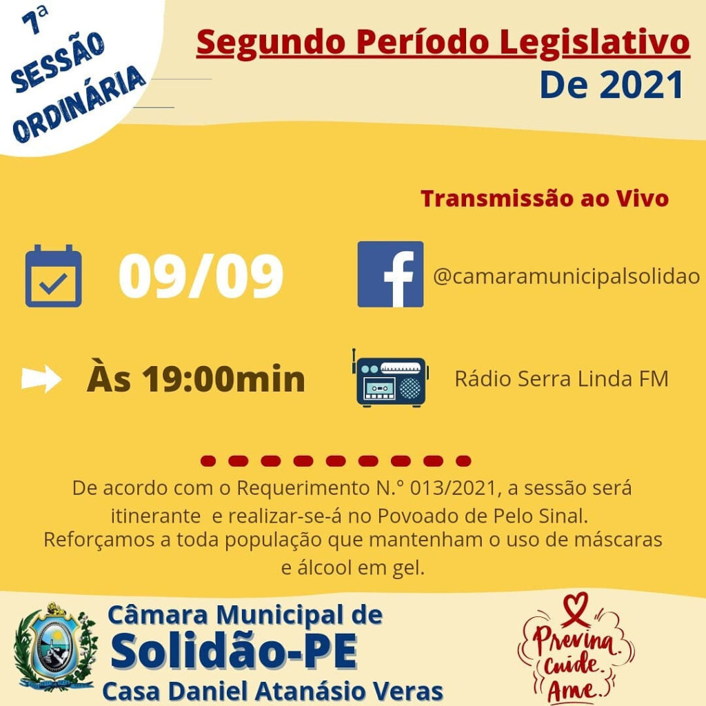 Primeira sessão Itinerante da Câmara Municipal de Vereadores será realizada em Solidão