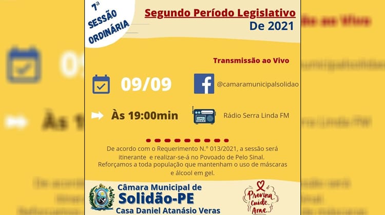 Primeira sessão Itinerante da Câmara Municipal de Vereadores será realizada em Solidão