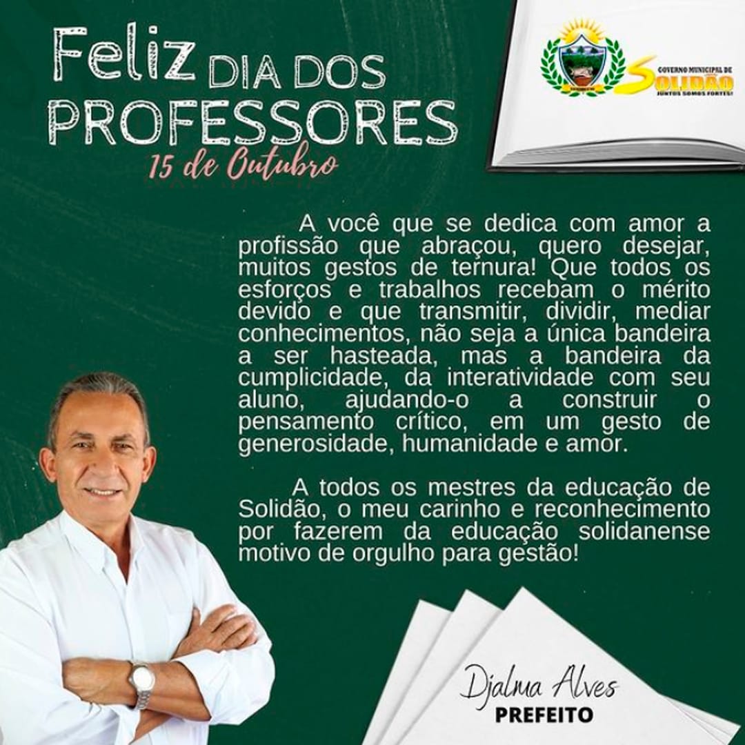 Dia do Professor: mensagem aos professores do prefeito Djalma Alves