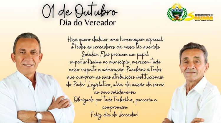 Mensagem do Prefeito Djalma Alves e do Vice José Nogueira ao dia do Vereador