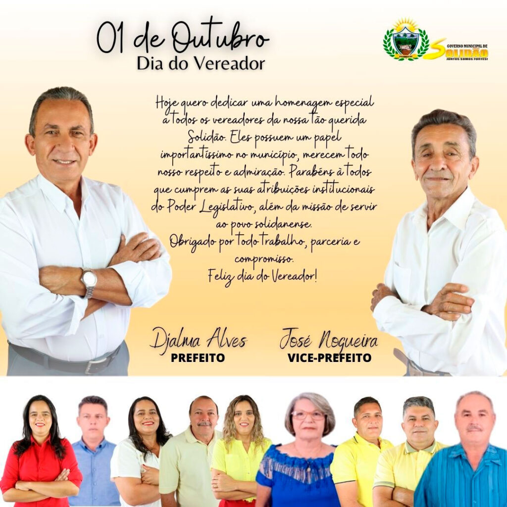 Mensagem do Prefeito Djalma Alves e do Vice José Nogueira ao dia do Vereador