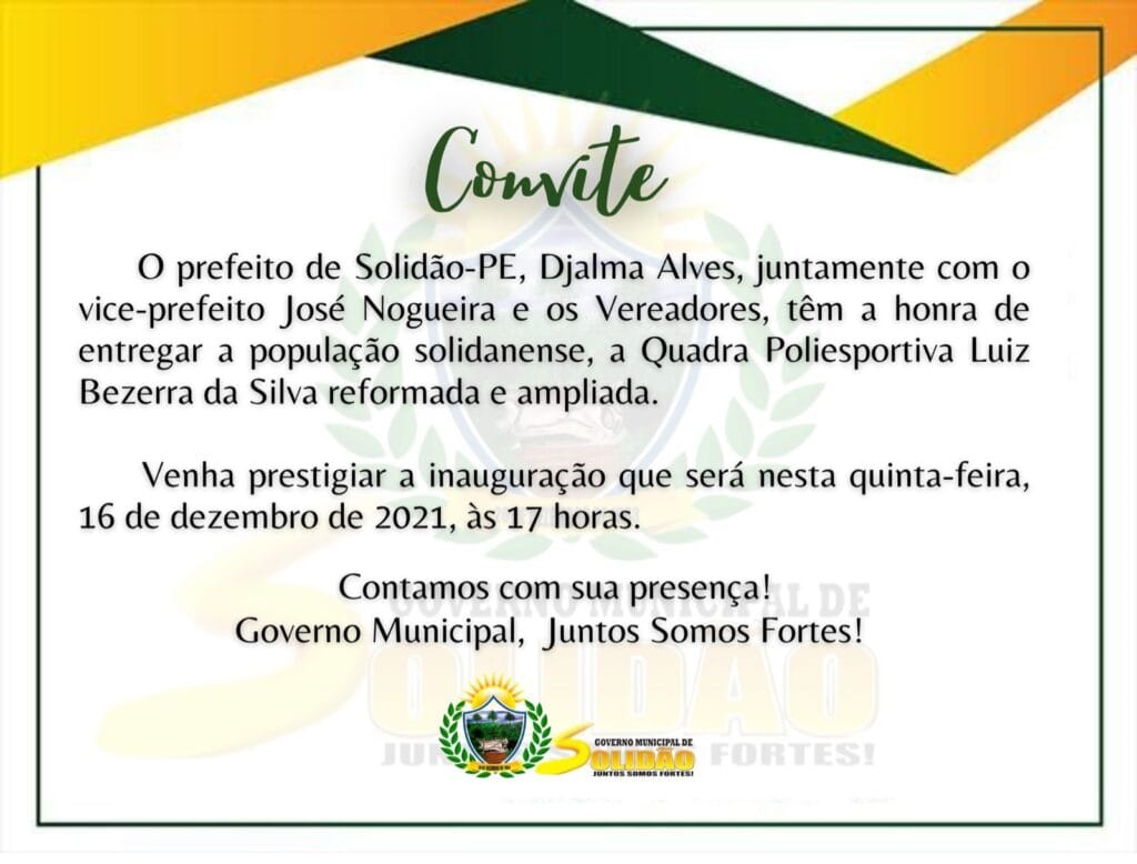 Solidão inaugurará a reforma e ampliação da Quadra Poliesportiva Luiz Bezerra