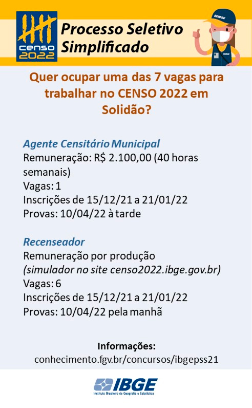 Censo 2022: inscrições são prorrogadas até 21 de janeiro