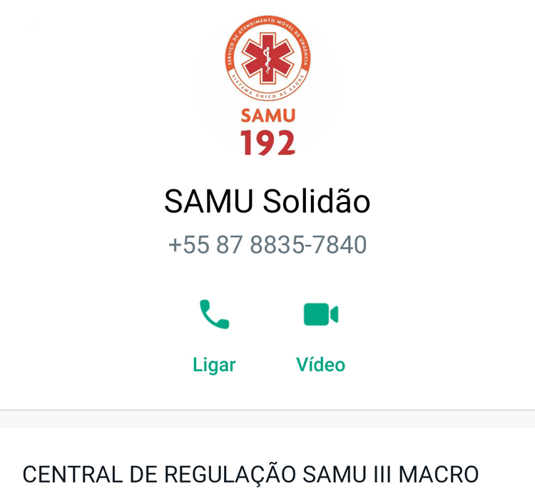 Governo de Solidão divulga atendimento do SAMU via WhatsApp