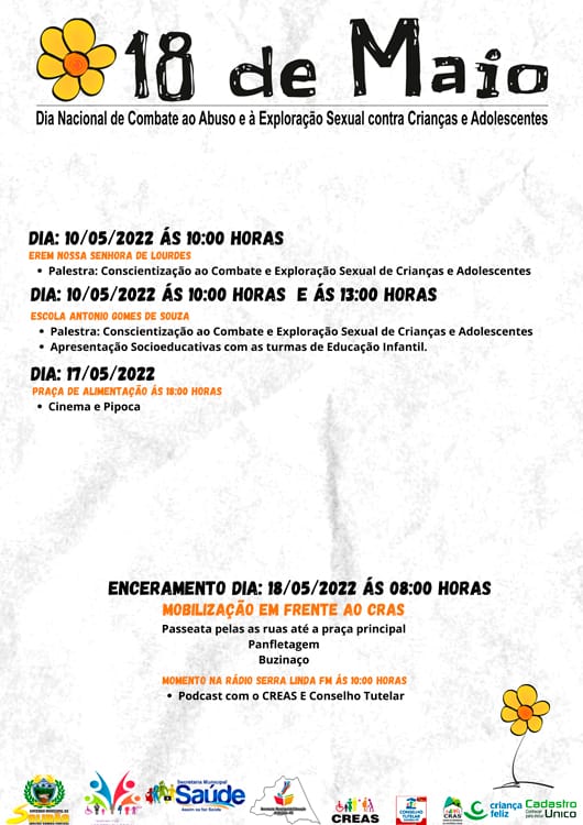 Confira a programação da Semana de Combate ao Abuso e à Exploração Sexual de Crianças e Adolescentes