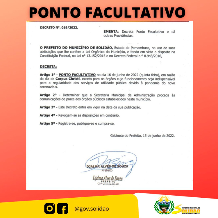 Prefeitura de Solidão declara ponto facultativo nesta Quinta-feira (16)