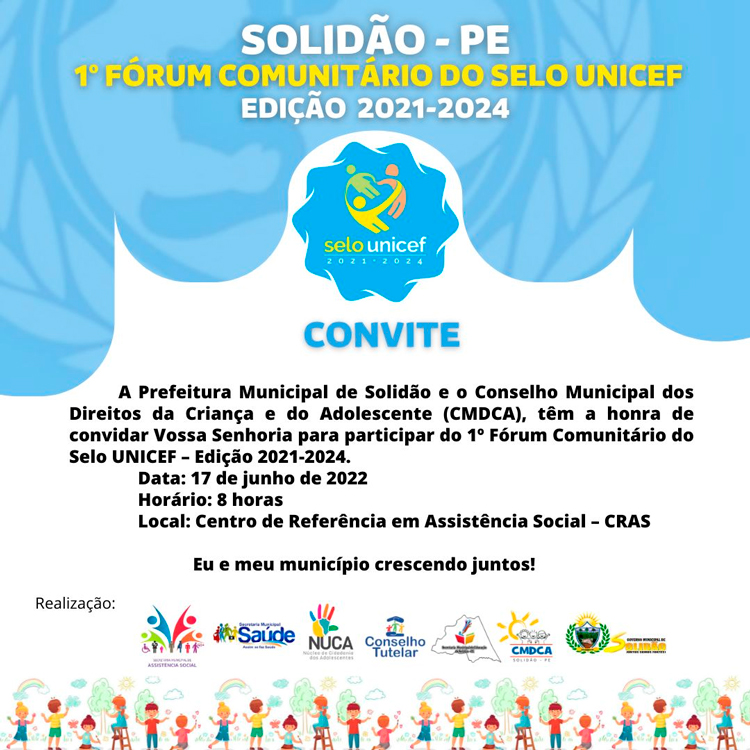 Solidão realizará o 1º Fórum Comunitário do Selo UNICEF nesta sexta (17)