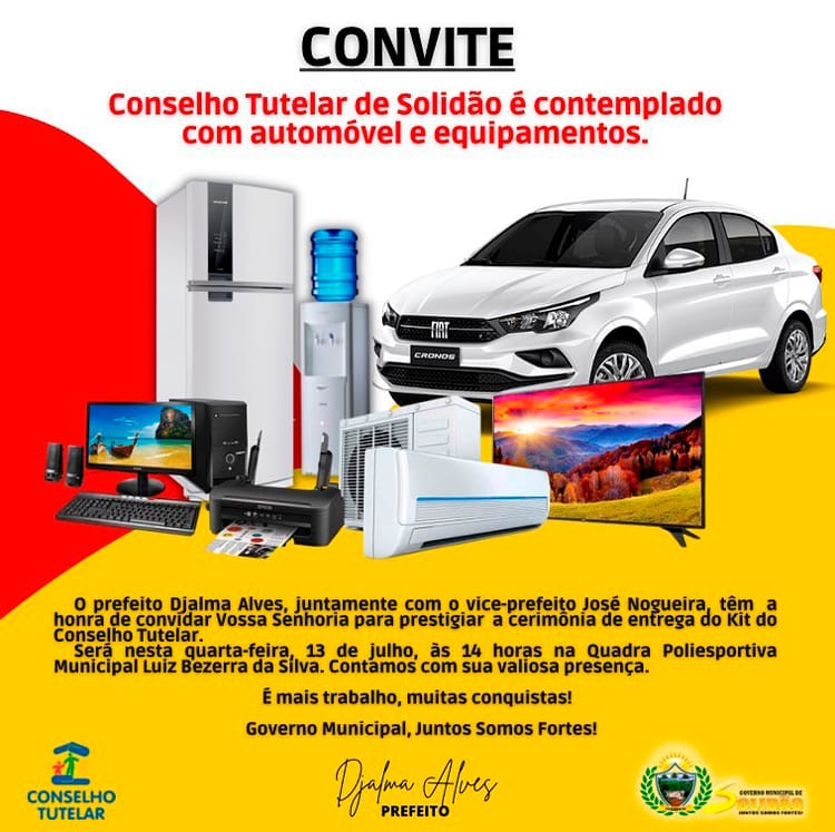 Conselho Tutelar de Solidão receberá nesta quarta kit com automóvel e equipamentos