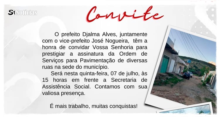 Convite: assinatura de Ordem de Serviços para Pavimentação de diversas ruas na sede do município