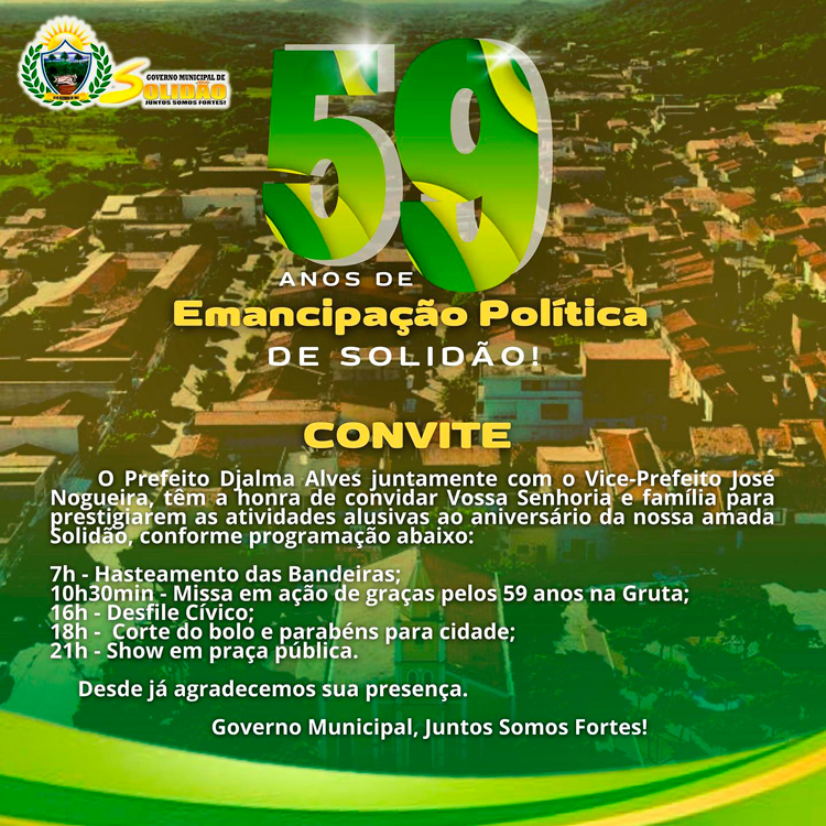 Solidão anuncia programação dos seus 59 anos de Emancipação Política
