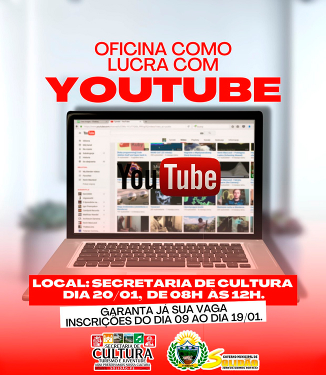 Secretaria de Cultura abre inscrições para oficina de como lucrar com YouTube 