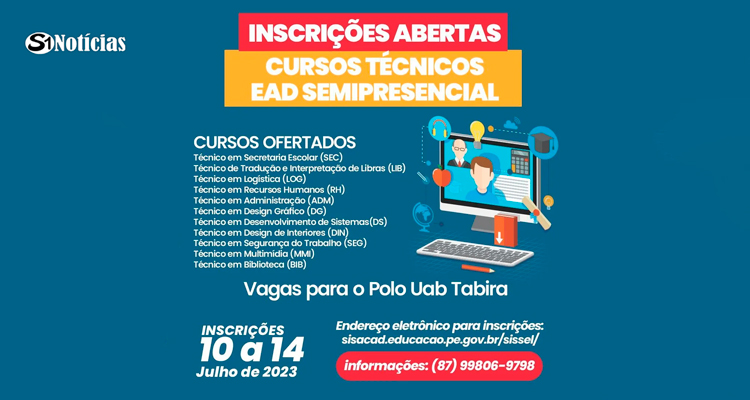 Polo de Educação à distância de Tabira abre 150 novas vagas em cursos técnicos gratuitos