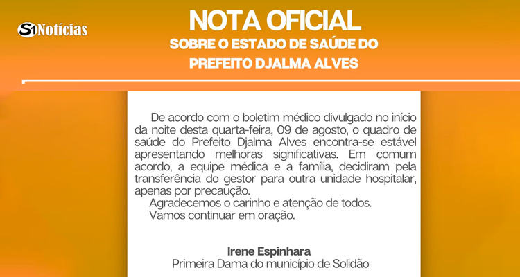 Prefeito Djalma Alves: Melhora no Quadro de Saúde e Transferência Hospitalar por Precaução