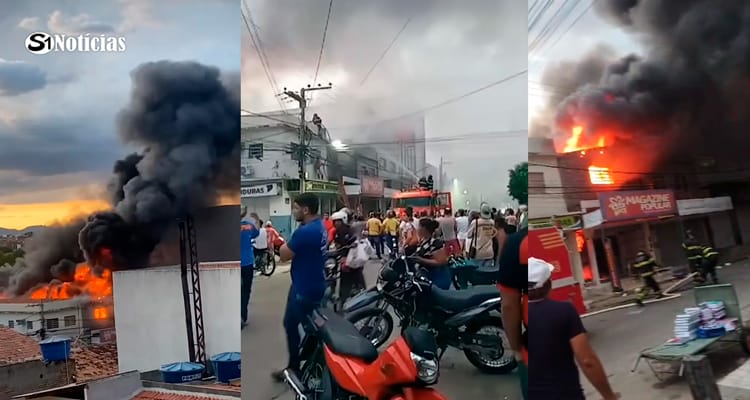 Incêndio de grandes proporções atinge prédio comercial em Afogados