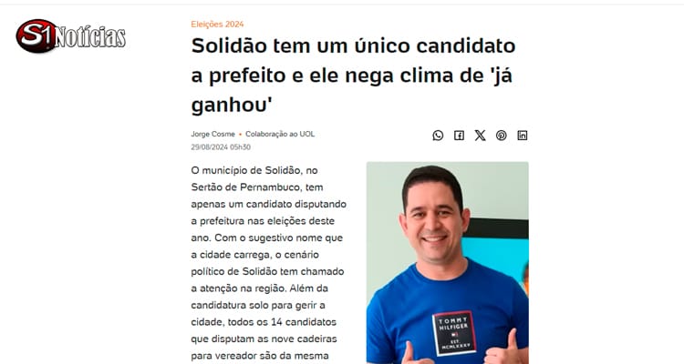 Solidão-PE no cenário nacional: candidato único e entrevista reveladora ao UOL