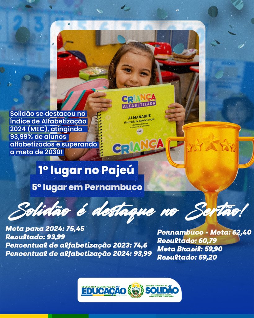 Solidão é destaque em alfabetização: 1º lugar no Pajeú e 5º em Pernambuco