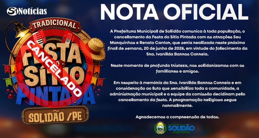 Festa do Sítio Pintada cancelada após falecimento em Solidão